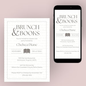 Brunch & Books Party Invitation | Book club | Printable Template | PDF | Instant Download