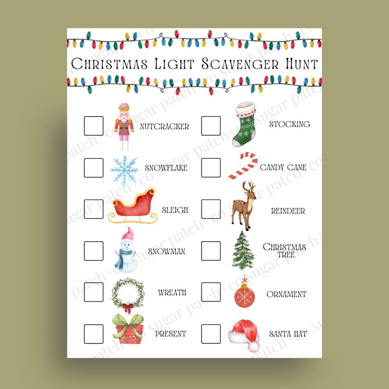 Christmas Light Scavenger Hunt Printable PDF Instant Download Kids