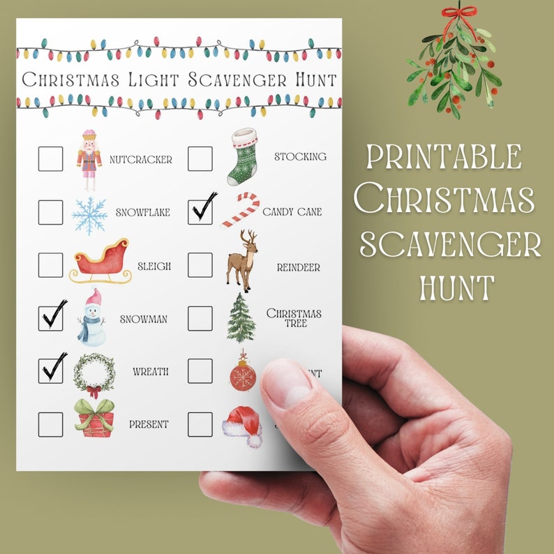 Christmas Light Scavenger Hunt Printable PDF Instant Download Kids