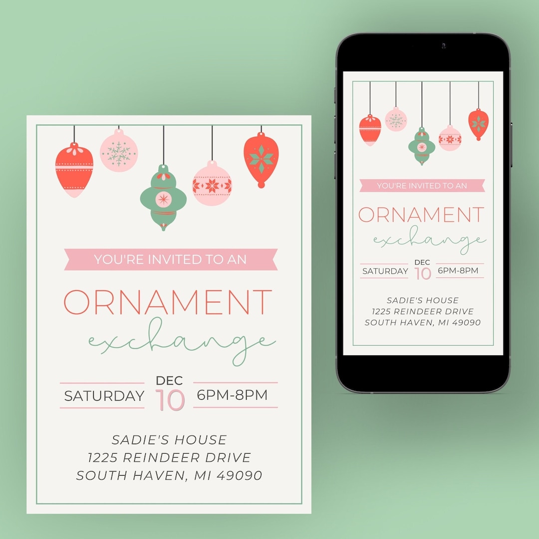 Ornament Exchange Invitation Christmas Party Holiday Party Gift