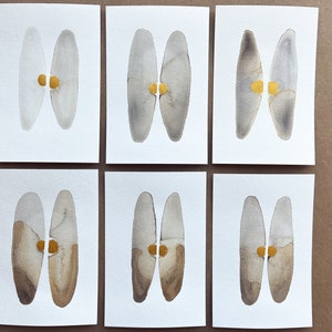 Set of 6 Cards: 2 Standing Shapes - Hinged, Oak Gall Ink and Gold