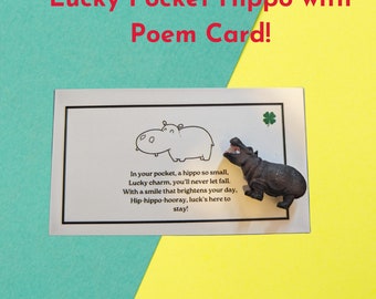 Good Luck Pocket Hippo with Poem -Mini Menagerie: Realistic Hippo Figures - Gumball-sized Collectible Miniatures -Perfect Gift for All Ages!