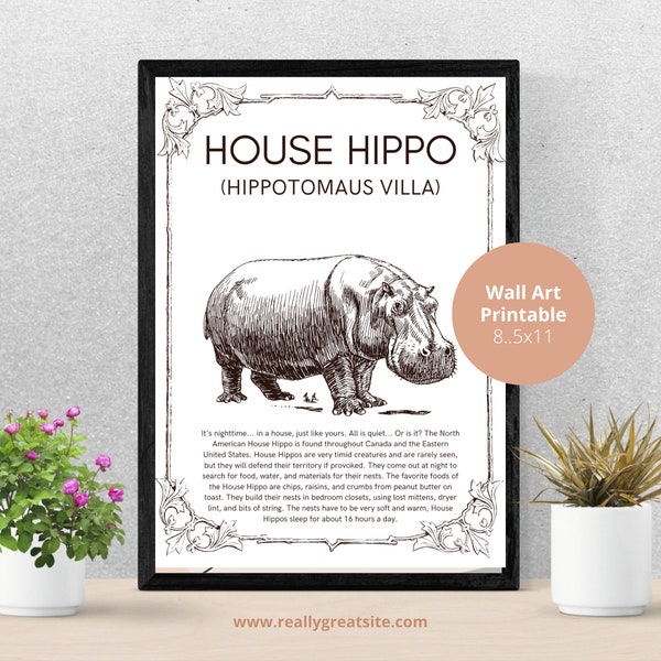 House Hippo Sign, house hippo housewarming gift, card only, digital download-House Edition