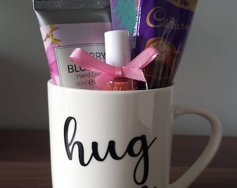 Hug in a mug gift-family-friend-get well gift-thinking of you-gift for her- fluffy socks-hot chocolate-pamper gift-personalised mug