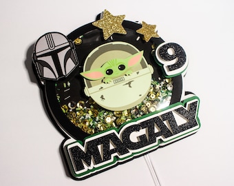 Adorno para tarta de extraterrestre espacial/adorno para tarta con forma de agitador/adorno para tarta iluminado/adorno para tarta de Baby Yoda/grogu