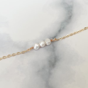 Dainty Freshwater Pearl Bracelet Anklet Necklace.White Pearl.14k Gold Filled.Layered Jewelry.Gift for Her.Birthday.Wedding.Bridesmaid Gift.