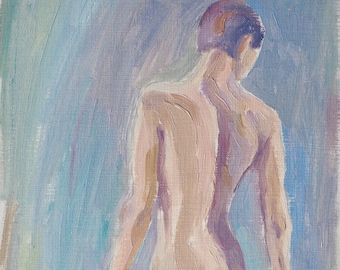 Nude walking, original oil painting