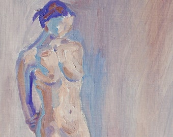Standing woman, original mounted oil painting