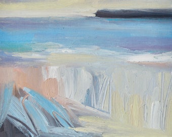 Beach with rock pools, Seascape, abstract oil painting