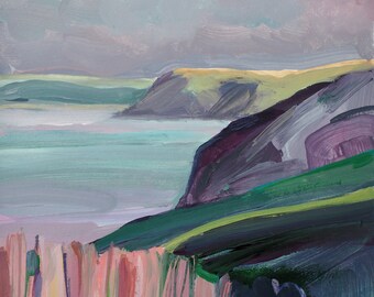 Pembrokeshire clifftops, abstract seascape, original painting