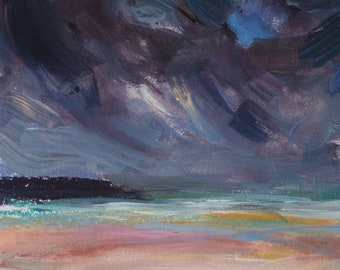 Seascape, stormy skies, original mixed media painting