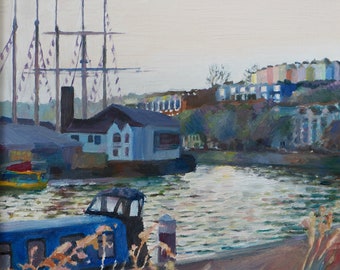 Bristol Docks, early evening, original framed painting