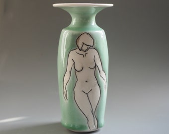 Green porcelain figurative vase, hand made