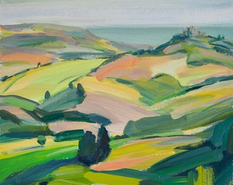 Hilltop view, le Marche, Italy, original painting