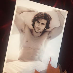 Mr. Dreamy Handsome long hair blue eyed Man Shirtless beefcake hairy armpits cute beard steamy tall guy gay int photo, hunk candid snapshot