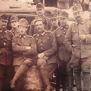 Imperfect Photo &quot;Group of Soldiers Friendy Embrace&quot; Gorgeous fellow War Picture Most handsome male officers snapshot printed 1990 gay int
