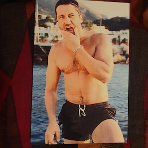 Shirtless Cowboy Male at the Beach poses on steamy day young beefcake hairy man strong tall guy lad gay int photo fit hunk candid snapshot
