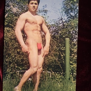 Photograph On top of the World - Male Bodybuilder vintage steamy beefcake man tall muscular, gay int photo fit physique hunk candid snapshot