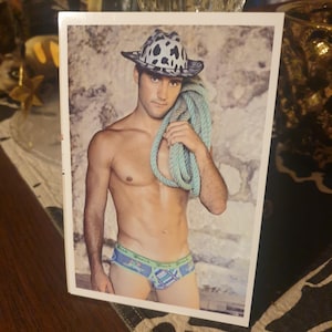 Most Handsome Tall Cowboy Cute Face Shirtless Muscular beach Man speedo bathingsuit Sunbathing Beefcake Gay int photo candid snapshot