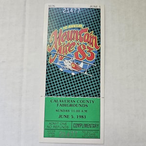 MOUNTAIN AIRE FESTIVAL 1983 10th Jahreskarte, Calaveras County FairGrounds 5. Juni 1983 Konzertkarte, Vintage Ticket Sammlerstück