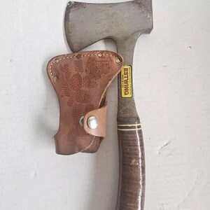 Vintage 14" Eastwing Camping Hatchet with Handmade Original Leather Sheath E24A