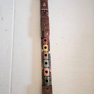Vintage Wooden Flute Musical Instrument Handcarved Folk Art Tiki Totem Pole