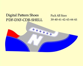 Digital Shoe pattern sneakers lace-up shoes DXF-CDR-PDF-She all sizes 39-45