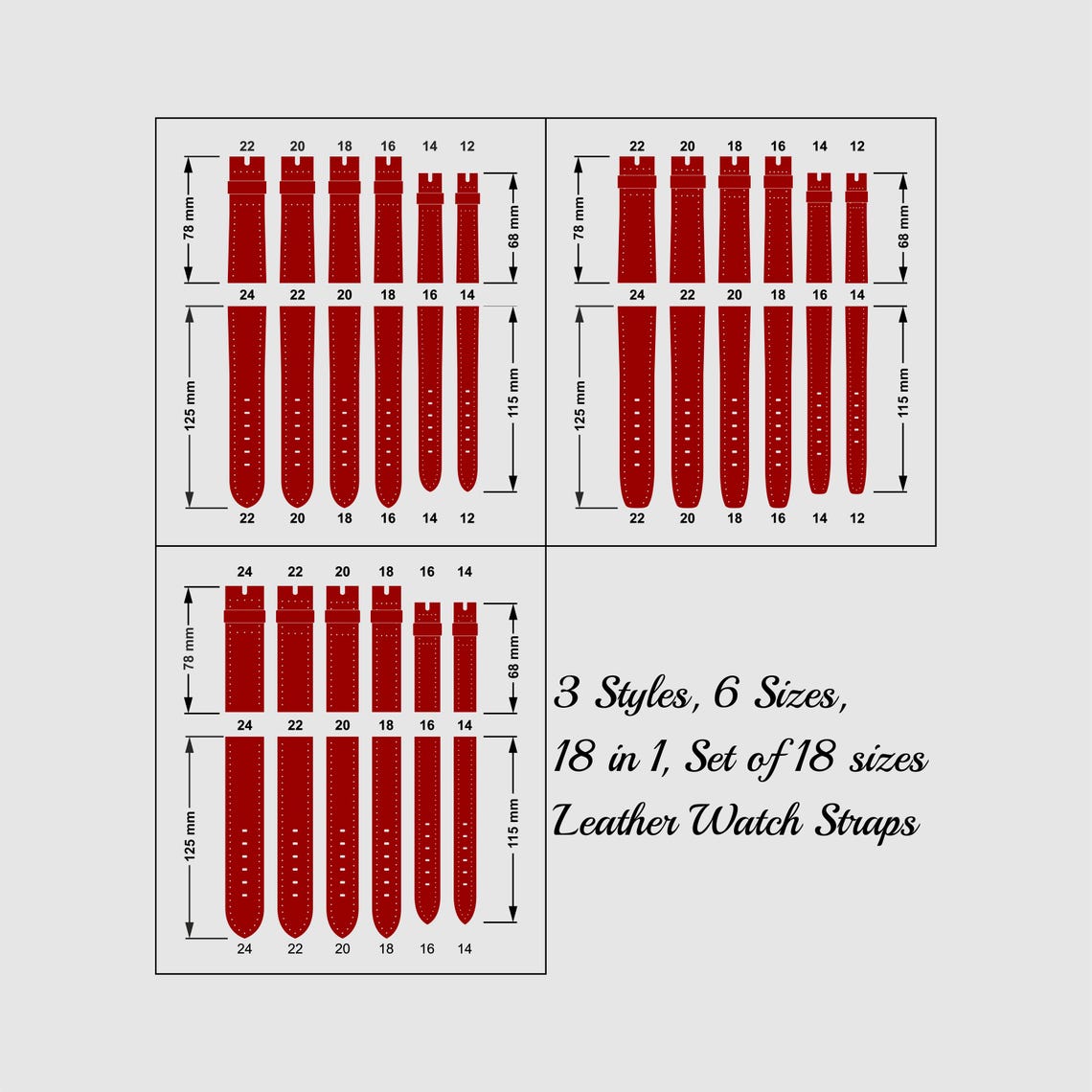 Leather Watch Strap Pattern: 18-in-1 Sizes, 3 Styles (PDF Pattern) - Etsy