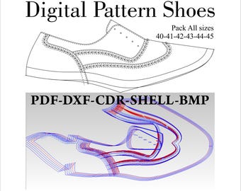 digital pattern shoe making PDF DXF CDR She oxford men shoes brogues all sizes 40-45