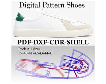 Patrón digital de zapatillas deportivas con cordones DXF-CDR-PDF-Shell todas las tallas 39-45