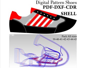 Digital Shoe pattern sneakers lace-up shoes DXF-CDR-PDF-Shell all sizes 39-45