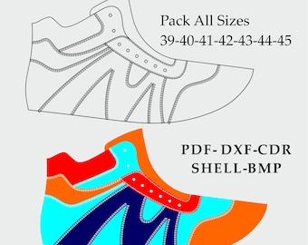 Digital Shoe pattern sneakers lace-up shoes DXF-CDR-PDF-Shell all sizes 39-45