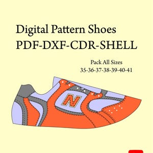 Digital Shoe pattern sneakers lace-up shoes DXF-CDR-PDF-She all sizes 35-41