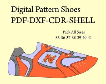 Digital Shoe pattern sneakers lace-up shoes DXF-CDR-PDF-She all sizes 35-41
