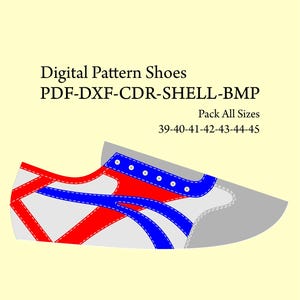 Digital Shoe pattern sneakers lace-up shoes DXF-CDR-PDF-Shell all sizes 39-45