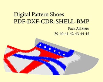 Digital Shoe pattern sneakers lace-up shoes DXF-CDR-PDF-Shell all sizes 39-45