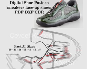 Digital Shoe pattern sneakers lace-up shoes PDF-DXF-CDR