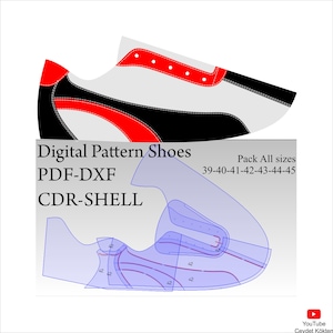 Digital Shoe pattern sneakers lace-up shoes DXF-CDR-PDF-Shell all sizes 39-45
