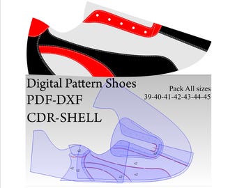 Digital Shoe pattern sneakers lace-up shoes DXF-CDR-PDF-Shell all sizes 39-45