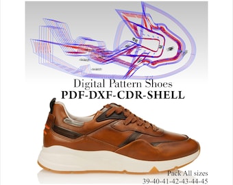 Patrón digital de zapatillas deportivas con cordones DXF-CDR-PDF-Shell todas las tallas 39-45