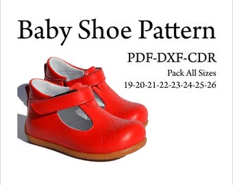 Baby shoe pattern  DXF-CDR-PDF all sizes 19-26