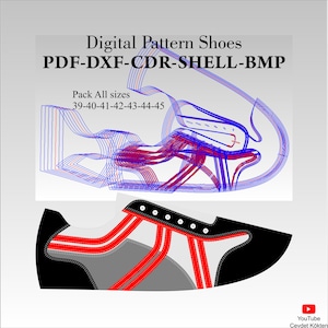 Digital Shoe pattern sneakers lace-up shoes DXF-CDR-PDF-She all sizes 39-45