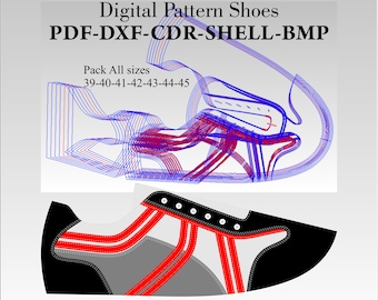 Digital Shoe pattern sneakers lace-up shoes DXF-CDR-PDF-She all sizes 39-45