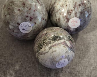 Plum Rubellite Tourmaline Sphere with Smoky Quartz: Crystal healing | Large sphere