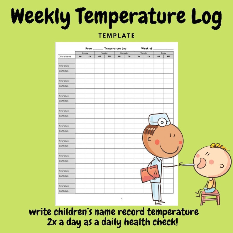 Full Page, Weekly Child Temperature Log Etsy