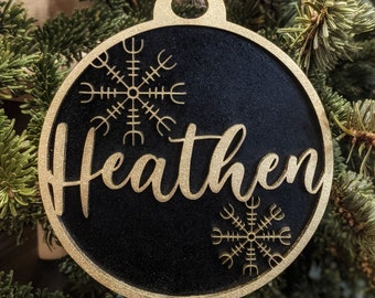 Heathen Holiday Yule Ornament 3D Gold Black Christmas Witch Wiccan