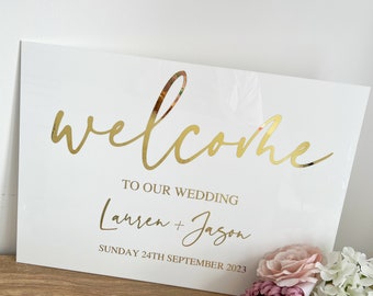 White Acrylic Wedding Welcome Sign- White Perspex- Welcome To Our Wedding- Perspex Welcome Sign- Silver Gold Rose Gold- Acrylic Welcome Sign