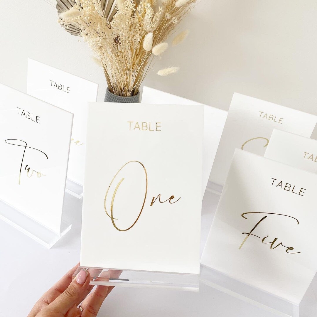 Perspex Table Numbers White Acrylic Perspex Wedding Sign Silver, Gold