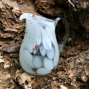 Vintage glass jug with Murano style handle, vintage gift idea barware housewarming gift, barware decor colored glass