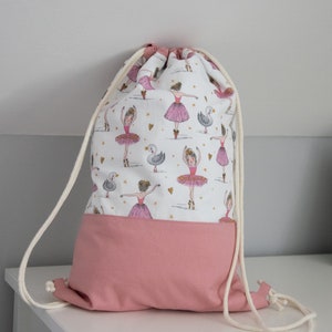 Turnbeutel/Rucksack personalisierbar mit Ballerina rosa, weiß Mädchen Bild 1